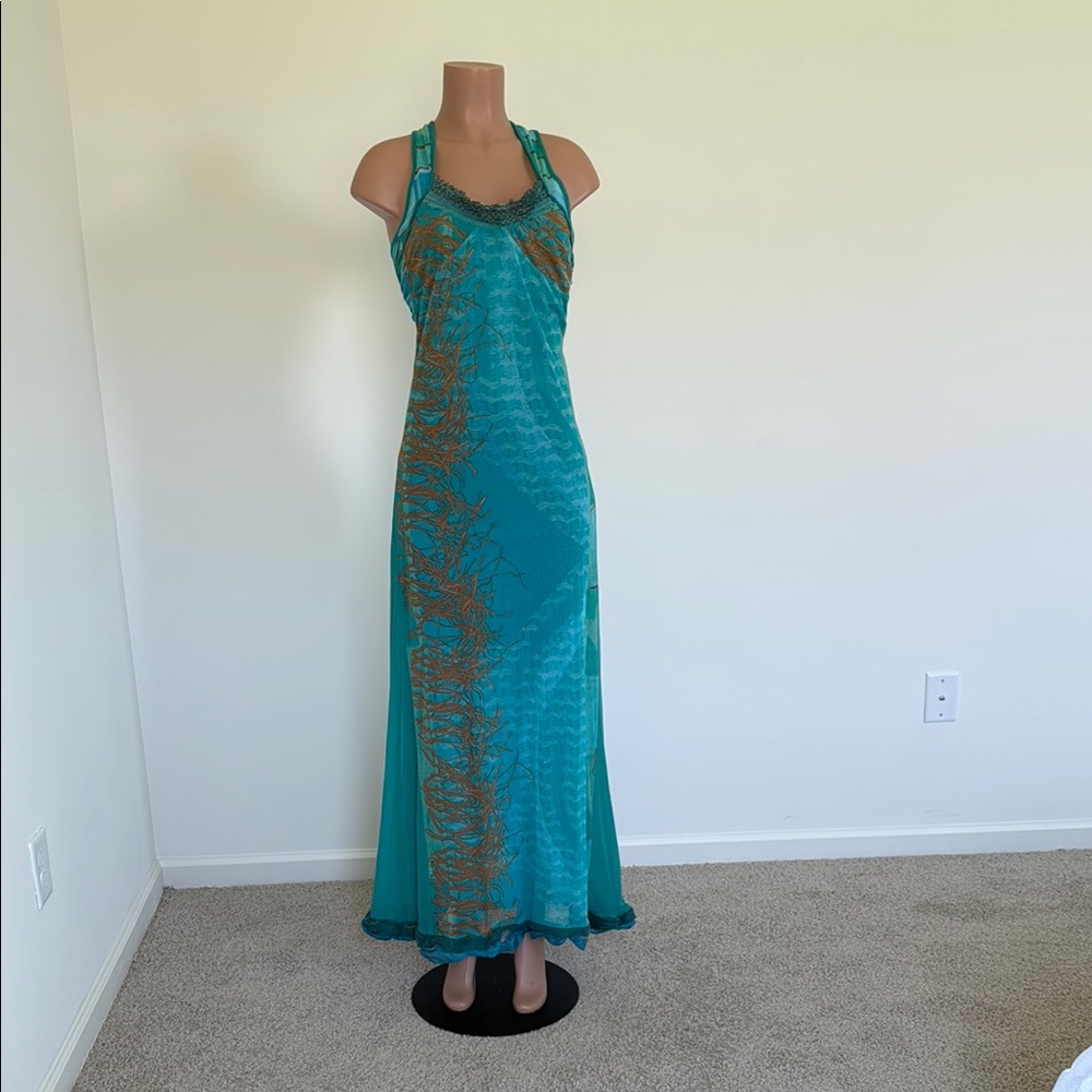 Blue Sleeveless Halter Maxi Gown for Prom